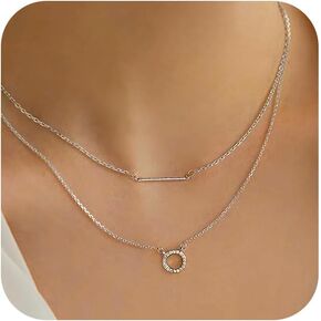 Layered Necklaces for Women Trendy, Circle Cubic Zirconia Pendant Necklace 925 Sterling Silver 14K Gold Plated Mother Daughter Friendship Necklace Stackable Choker Necklace Birthday Wedding Gifts in Saudi Arabia