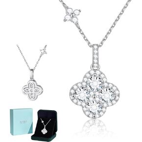 MOOSEA 2.48CT Moissanite Four Leaf Clover Necklace, 925 Sterling Silver Lab Created Moissanite Necklace, Anniversary Birthday Gifts for Women Jewelry Gifts for Wife Mom Girlfriend Daughter in Saudi Arabia