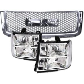 الكروم واضح الإسكان الكريستال المصابيح الأمامية إشارة مصابيح nb + الكروم شبكة ثقب دائري غطاء محرك السيارة الأمامي الوفير شواء مصبغة الحرس ABS متوافق مع 07-13 جي إم سي سييرا 1500 / دينالي / 09-13 الهجين in Kuwait