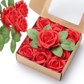 Artificial Flowers 24 Item Artificial Silk Flowers with Stems Realistic Roses Bouquet for DIY Wedding Bouquets Valentines Day Decorations Home Wedding Decoration 12 Rose with 12 Green Leaves (White) in Kuwait