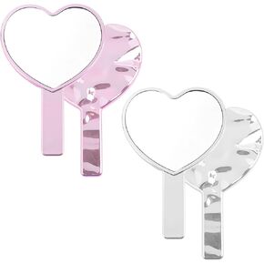 Framendino, 2 Pack Glitter Handheld Mirror Cute Heart Portable Cosmetics Makeup Compact Hand Lash Mirrors for Women Travel Party Pink & Silver Water Ripples in Saudi Arabia