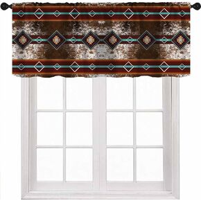 Western Valance Curtain, Retro Southwestern Farmhouse Cow Print Aztec Ethnic Short Window Drapes Valances for Kitchen Living Room Bedroom Dinning Room, 54x18 Inch in Saudi Arabia