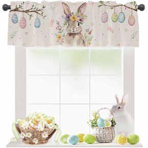 ستائر أرنب بيضة عيد الفصح لنوافذ المطبخ، ستائر ستائرية لغرفة المعيشة، زهور الربيع، قضيب أرنب، جيب نافذة، معالجة نافذة حمراء لغرفة نوم الحمام، 54 × 18 بوصة، قابلة للغسل in Kuwait