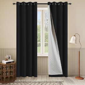 3-in-1 Winter Heavy Curtains-Thermal 100% Blackout Curtains for Bedroom Living Room with Grommet Design 1 Panel Black 50x80 Inch in Kuwait