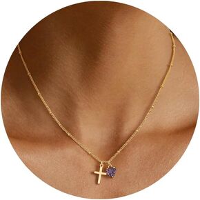 sedmart القلب جوهرة الميلاد قلادة الصليب للنساء - 14K الذهب مطلي لذيذ الصليب القلائد للنساء الذهب والمجوهرات المسيحية جوهرة قلادة الإيمان قلادة هدايا عيد ميلاد للنساء في سن المراهقة in Kuwait