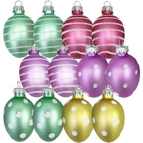 12 Pcs Hand Blown Glass Egg Easter Ornaments Decor Hanging Colorful Glass Egg Ornaments Set for Christmas Tree Decorative Egg Ornaments for Home Indoor Wedding Party Decor (Pastel) in Kuwait