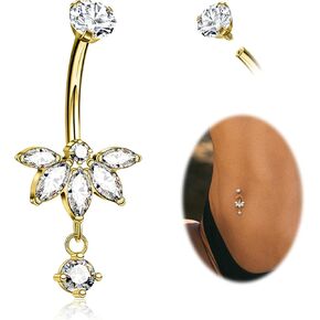 Lotus Belly Button Rings 14G Dangle Belly Navel Ring G23 Titanium Cute Belly Navel Piercing Jewelry in Kuwait