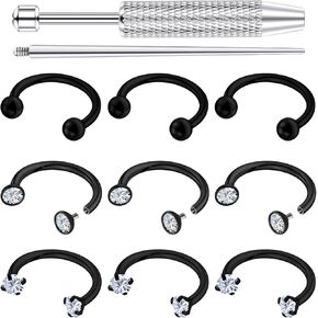 9Pcs 18G Horseshoe Nose Ring with Double Gem Surgical Steel Horse Shoe Hoop Small Septum Ring for Cartilage Helix Tragus Labret Lip Piercing Jewelry for Women Men 8mm in Kuwait