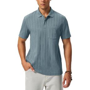 BGOWATU Mens Polo Shirts Short Sleeve Golf Knit Ribbed Collar 3 Button Summer Casual Beach Shirts with Chest Pocket in Kuwait