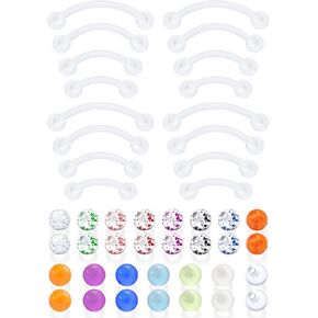 مجموعة مجوهرات ومثبتات ثقب الحواجب الشفافة 16 جرام - سيليكون مرن، لابريت عمودي، حلقات لسان عيون الثعبان/عيون الضفدع للرجال والنساء - مقاسات 6 مم 2 مم للعمل الجراحي والارتداء اليومي in Kuwait