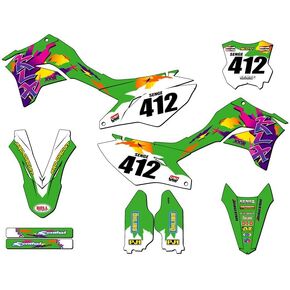 2020-2025 KLX 300 R THROWBACK Green Senge Graphics Complete Kit With Rider I.D. Compatible with Kawasaki in Kuwait