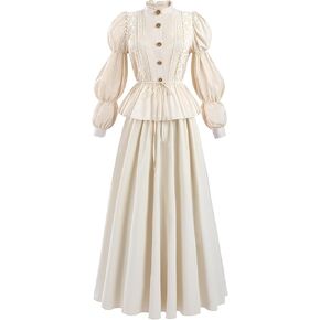 LTAKK Victorian Dress Women Edwardian Dresses 1800s Vintage Medieval Renaissance Costume 2-Piece in Kuwait