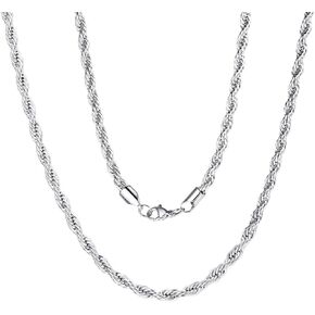 ChainsPro 3/6 mm Wheat/Rope Chain Necklace for Men Women, 18-30 inches, 316L Stainless Steel/Black/14K Gold Plated Mens Hip Hop Chain-Send Gift Box in Kuwait