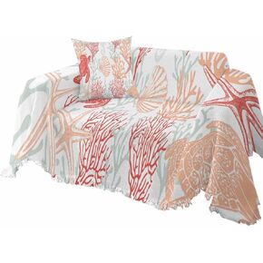 Turquoise Grey Coastal Coral Sofa Covers for 3 Cushion Couch,Washable Sectional & L Shape Couch Covers for Dogs/Cats,Ocean Nautical Summer Beach Turtle Non Slip Sofa Slipcover Futon Cover 71x150 in Kuwait