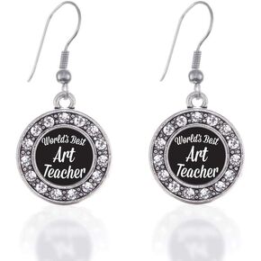 Inspired Silver - Silver Circle Charm French Hook Drop Earrings with Cubic Zirconia Jewelry in Saudi Arabia