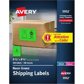Avery Neon Shipping Labels لطابعات الليزر ، 5-1/2 "× 8-1/2" ، 200 ملصقات وردية (5948) in Saudi Arabia