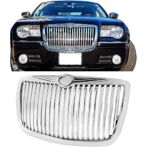 Front Bumper Upper Grille, Compatible with 2005-2010 Chrysler 300 300C, Chrome Ment Style with Big Bar Replacement Front Grill Assembly in Kuwait