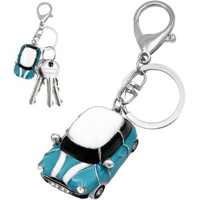 Car Model Rhinestone Keychain, 3D Creative Detail Automotive Keychain with Ring, Cute Rhinestone Key Fob Holder (White+Lake Blue) in Kuwait