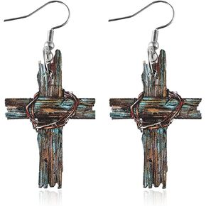 Cross Earrings Wooden Cross Boho Earrings for Women Vintage Bohemian Patriotic Jeweley Unique Gifts for Women Trendy in Kuwait