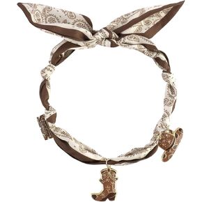 CUBACO Scarf Necklace with Charm Bandana Necklace with Cowgirl Cowboy Boot Hat Charms Pendants Western Necklace for Women Cowgirl Accessories for Women Girls Western Outfit for Women Pink/Brown in Kuwait