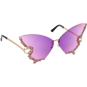 Women's Retro Butterfly Shape Diamond Rimless Sunglasses in Kuwait
