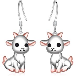 Cute Goat Earrings for Women - 925 Sterling Silver Animal Goat Dangle Drop Earrings Lamb Jewelry Gifts Hypoallergenic for Daughter Mother in Kuwait