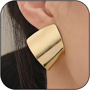 Gold Abstract Statement Earrings for Women Chunky Square High Polished Geometric Dangle Earring Trendy Large Costume Outfit Jewelry Exaggerated Accessories in Kuwait