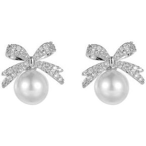 ONLYJUMP Sparkly Bow Earrings - Pearl & Crystal Rhinestone Tassel Dangling Earrings for Women in Saudi Arabia