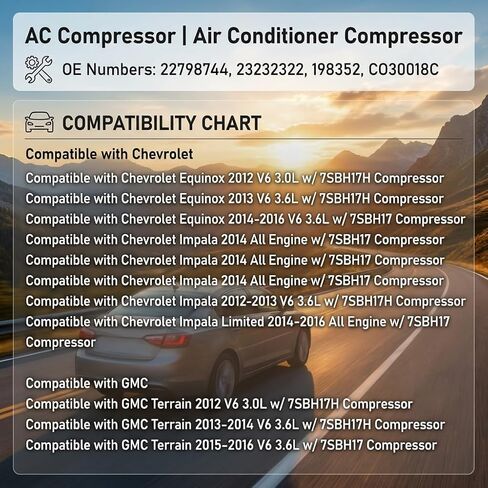 ضاغط مكيف الهواء CO30018C مع قابض لسيارة شيفروليه إكوينوكس 2012-2016، جي إم سي تيرين 2012-2016، تشيفي إمبالا 2012-2016 V6 3.0L 3.6L، بكرة 6 أخدود، يستبدل 23232322 in Kuwait