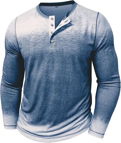 Nuofengkudu Mens Henley Shirts Long Sleeve Color Block T Shirt Casual Vintage Tee Button Pullover Shirts Tops in Saudi Arabia