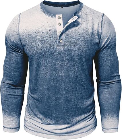 Nuofengkudu Mens Henley Shirts Long Sleeve Color Block T Shirt Casual Vintage Tee Button Pullover Shirts Tops in Saudi Arabia
