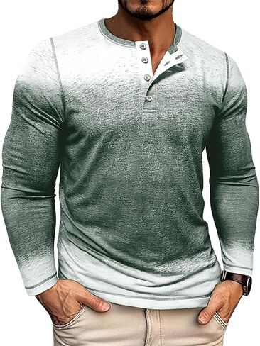 Nuofengkudu Mens Henley Shirts Long Sleeve Color Block T Shirt Casual Vintage Tee Button Pullover Shirts Tops in Saudi Arabia