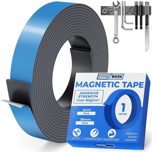 E•Werk - Magnetic Tape Roll - 3.3' / 1 Meter - Extra Thick & Wide Magnet Strips w/ Strong Self-Adhesive Backing - Easy to Cut & Stick to Surfaces - Perfect for DIY, Whiteboard & Fridge Organization in Saudi Arabia