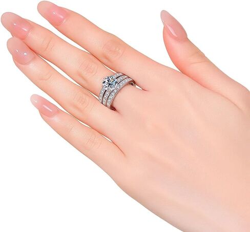 FAIRY COUPLE 3-Piece Bridal Ring Set for Women, 18K White Gold Plated Cubic Zirconia Engagement Ring with Matching Bands, Floral-Inspired Solitaire Wedding Set, Travel & Promise Ring R366 in Kuwait