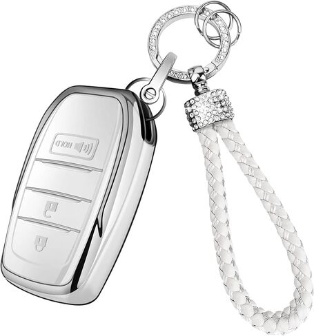 غطاء مفتاح من مادة TPU من Diamond Rope - حماية كاملة 360 درجة لـ 2025-2026 Toyota Camry 4 Runner 2019-2026 Venza، Land Cruiser، 2023-2026 Grand Highlander، Corolla، bZ4X (فضي وردي، 4-5 أزرار) in Kuwait