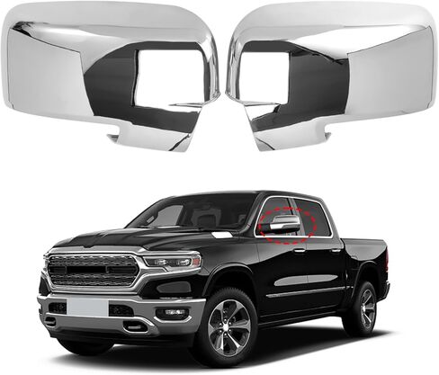 1 Pair Chrome Mirror Cover Caps Top Half Left & Right fits Ram Classic 2009-2018 and Ram 1500 1500 2019-2024 Plated With Turn Signal Cut-Outs in Kuwait