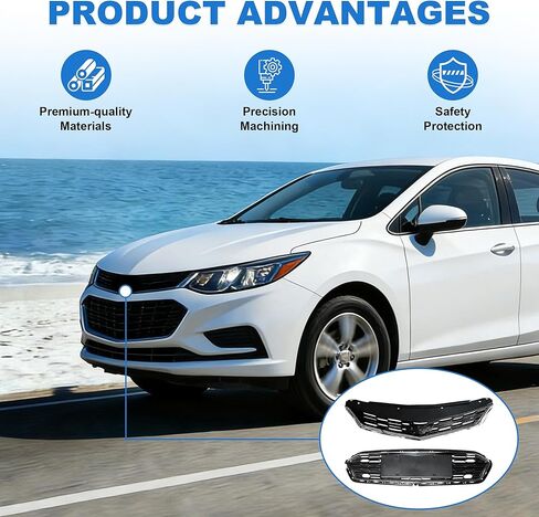 2 قطعة الشبكة الأمامية العلوية والسفلية مع حواف من الكروم متوافقة مع 2016-2018 شيفروليه كروز 1.4L 1.6L 1.8L in Kuwait