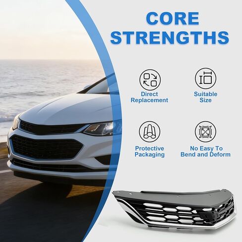2 قطعة الشبكة الأمامية العلوية والسفلية مع حواف من الكروم متوافقة مع 2016-2018 شيفروليه كروز 1.4L 1.6L 1.8L in Kuwait