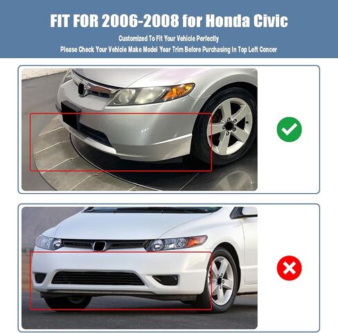 Front Bumper Lip fit for Honda Civic Sedan DX/EX/GX/LX 2006-2008, for Civic Sedan DX-G/Mugen Si 2007,for Civic Sedan Si 2008,Chin Spoiler Splitter for 8th gen Civic,Gloosy Black in Kuwait