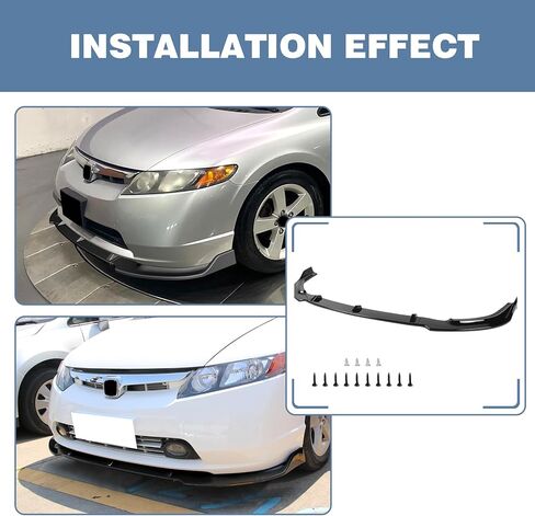 Front Bumper Lip fit for Honda Civic Sedan DX/EX/GX/LX 2006-2008, for Civic Sedan DX-G/Mugen Si 2007,for Civic Sedan Si 2008,Chin Spoiler Splitter for 8th gen Civic,Gloosy Black in Kuwait