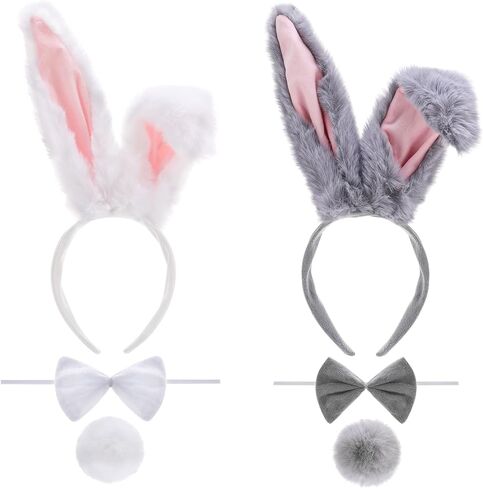 2 Set Easter Bunny Costume Adult Bunny Ears Headband Set Including Bow Tie Tail for Halloween Easter Party Cosplay Costume Accessories in Kuwait