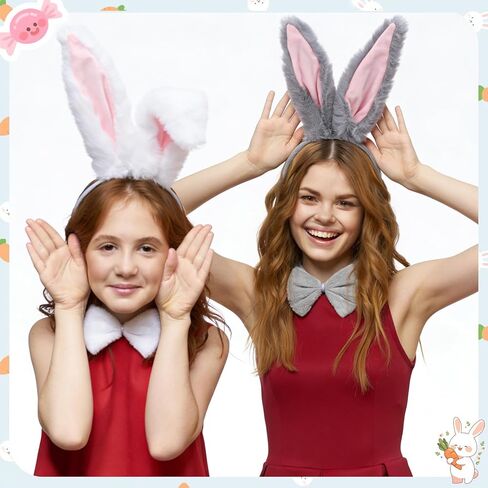 2 Set Easter Bunny Costume Adult Bunny Ears Headband Set Including Bow Tie Tail for Halloween Easter Party Cosplay Costume Accessories in Kuwait