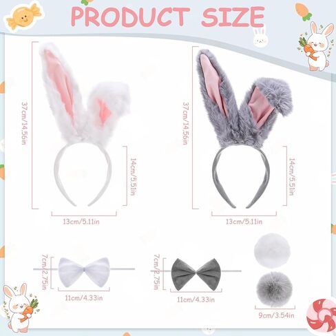 2 Set Easter Bunny Costume Adult Bunny Ears Headband Set Including Bow Tie Tail for Halloween Easter Party Cosplay Costume Accessories in Kuwait