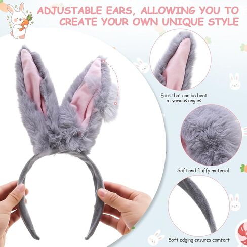 2 Set Easter Bunny Costume Adult Bunny Ears Headband Set Including Bow Tie Tail for Halloween Easter Party Cosplay Costume Accessories in Kuwait