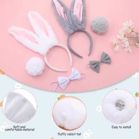 2 Set Easter Bunny Costume Adult Bunny Ears Headband Set Including Bow Tie Tail for Halloween Easter Party Cosplay Costume Accessories in Kuwait