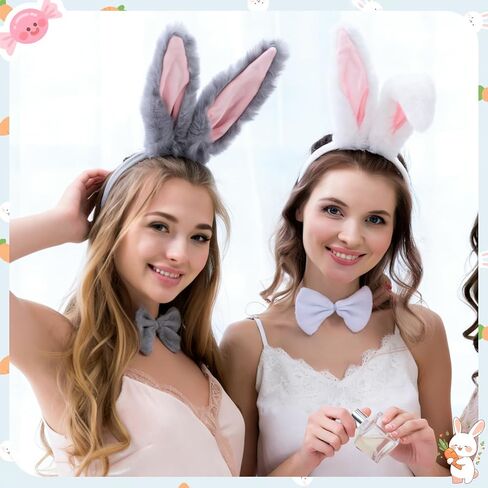 2 Set Easter Bunny Costume Adult Bunny Ears Headband Set Including Bow Tie Tail for Halloween Easter Party Cosplay Costume Accessories in Kuwait