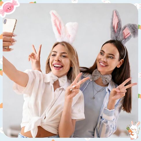2 Set Easter Bunny Costume Adult Bunny Ears Headband Set Including Bow Tie Tail for Halloween Easter Party Cosplay Costume Accessories in Kuwait