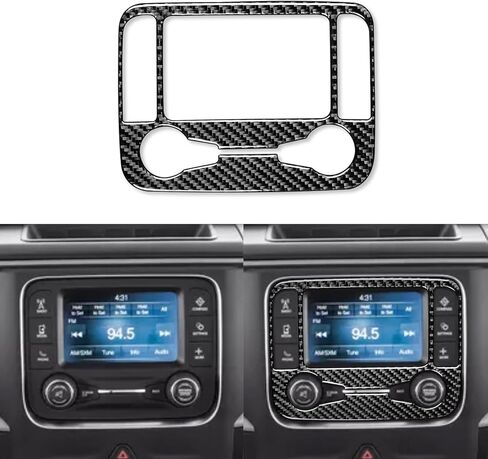 Real Carbon Fiber Central Dashboard AC Control Button Radio CD Panel Temperature Control Frame Sticker Set Compatible with Ram 1500 2500 3500 2013 2014 2015 Auto Interior Accessories Black 9pcs in Saudi Arabia