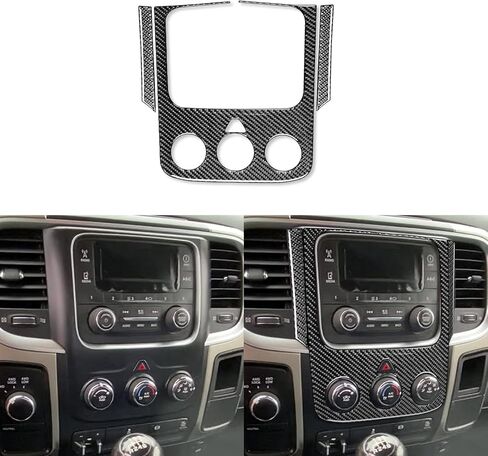 Real Carbon Fiber Central Dashboard AC Control Button Radio CD Panel Temperature Control Frame Sticker Set Compatible with Ram 1500 2500 3500 2013 2014 2015 Auto Interior Accessories Black 9pcs in Saudi Arabia