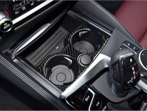 SUNJIKA Compatible with Carbon Fiber Water Cup Holder Panel Cover Trim Sticker Center Console Interior Accessories for BMW 5 Series G30 G38 525i 530i 540i 2018 2019 2020 2021 2022 2023 (Black) 1PCS in Saudi Arabia